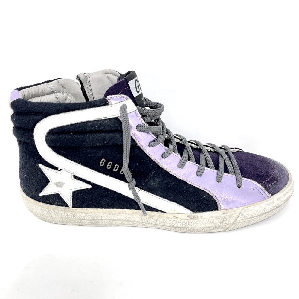 Golden Goose High Top SLIDE Sneakers Grape Textile Suede Size 38 US 8